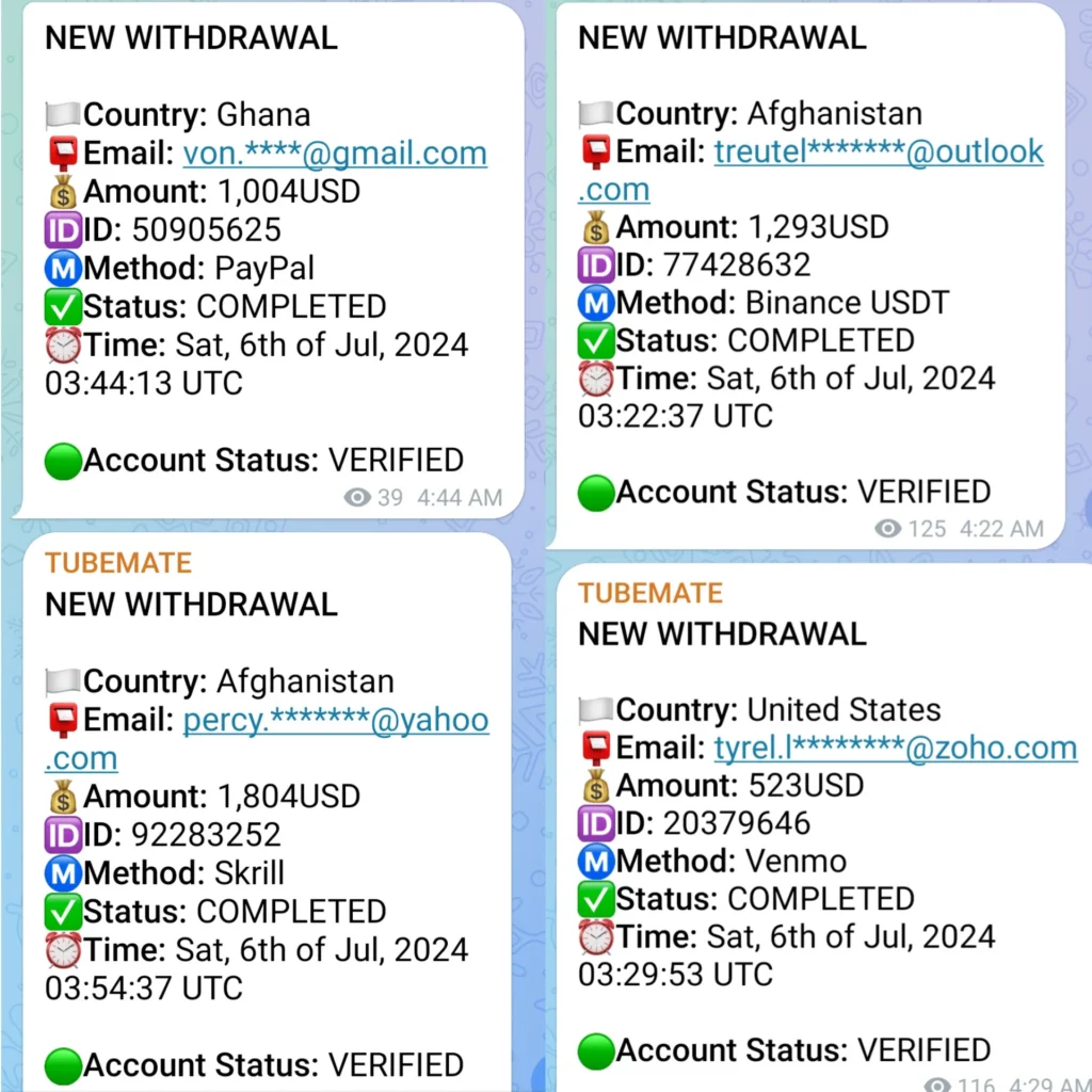 Fake withdrawal from tubemate 