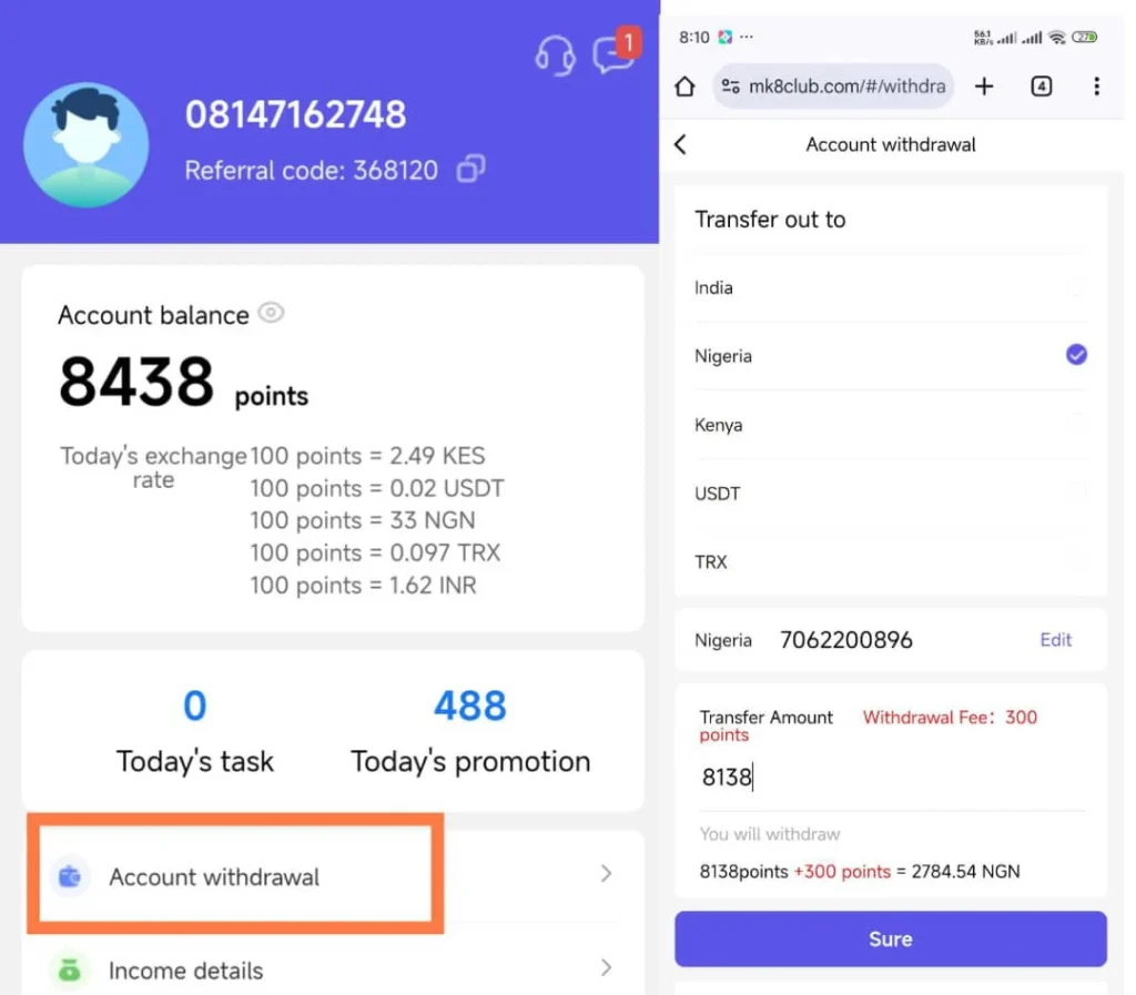 How to withdraw on Mk8club 