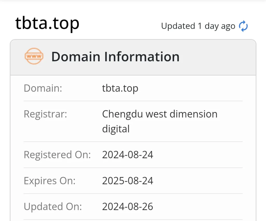 tbta.top domain name registration date 