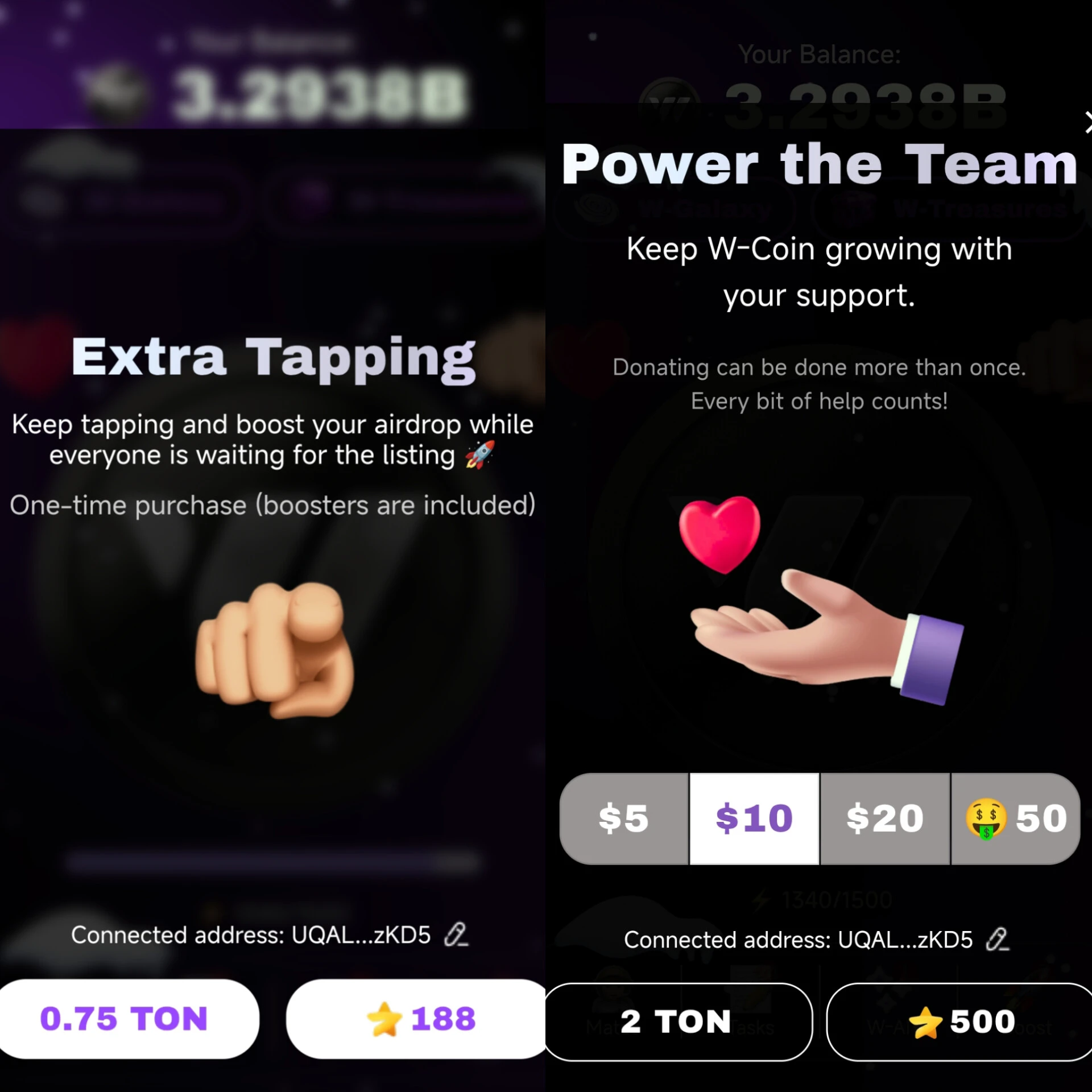 W-coin extra tapping and power the team 