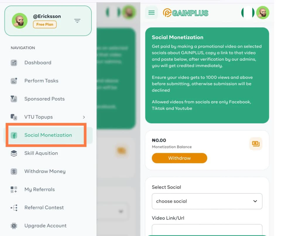 Gainplus social media monetization 