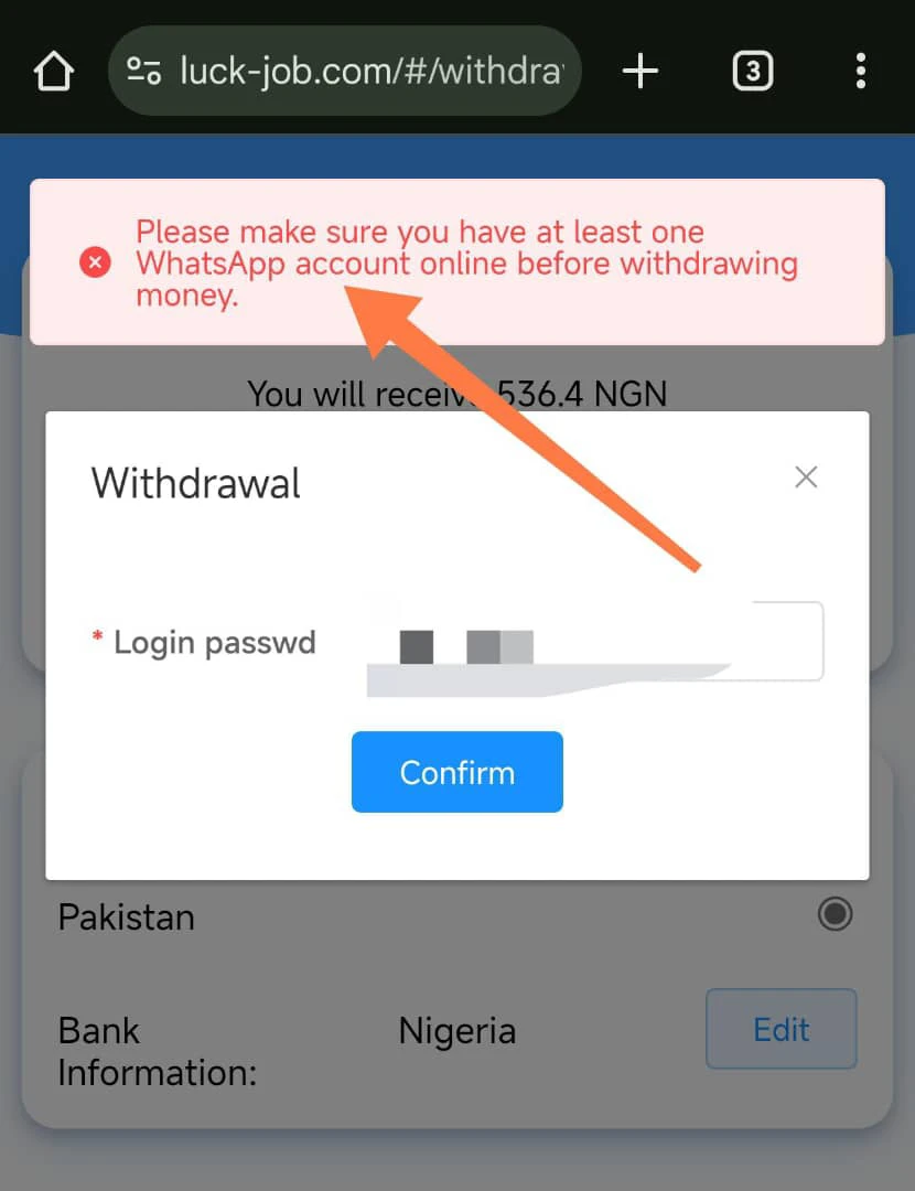 Luck-job withdrawal condition 