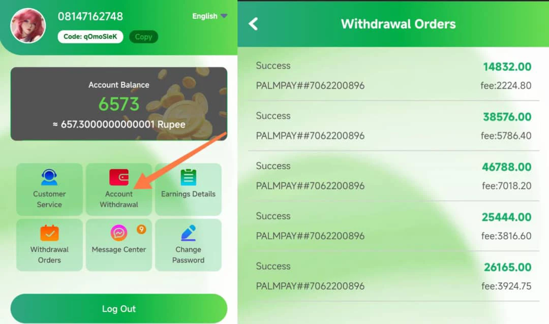 How to withdraw on Simpletask 
