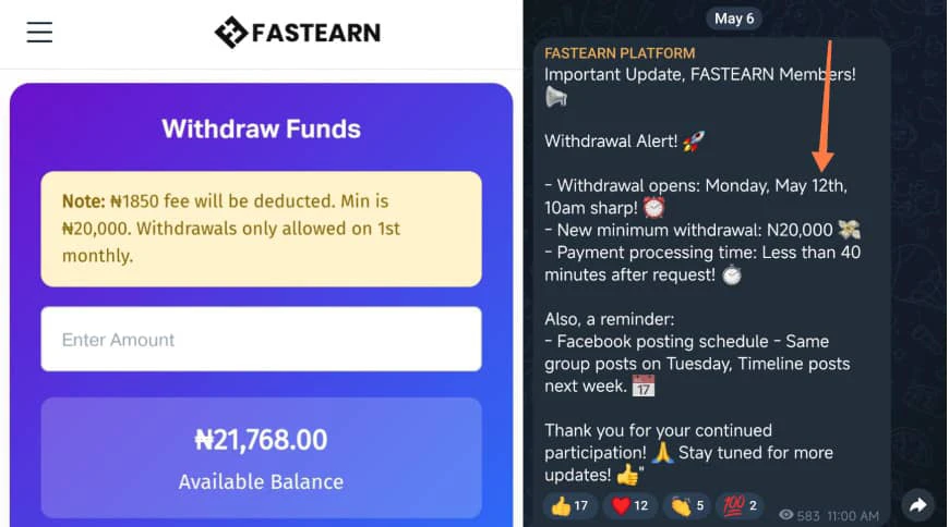 Fastearn.xyz withdrawal 