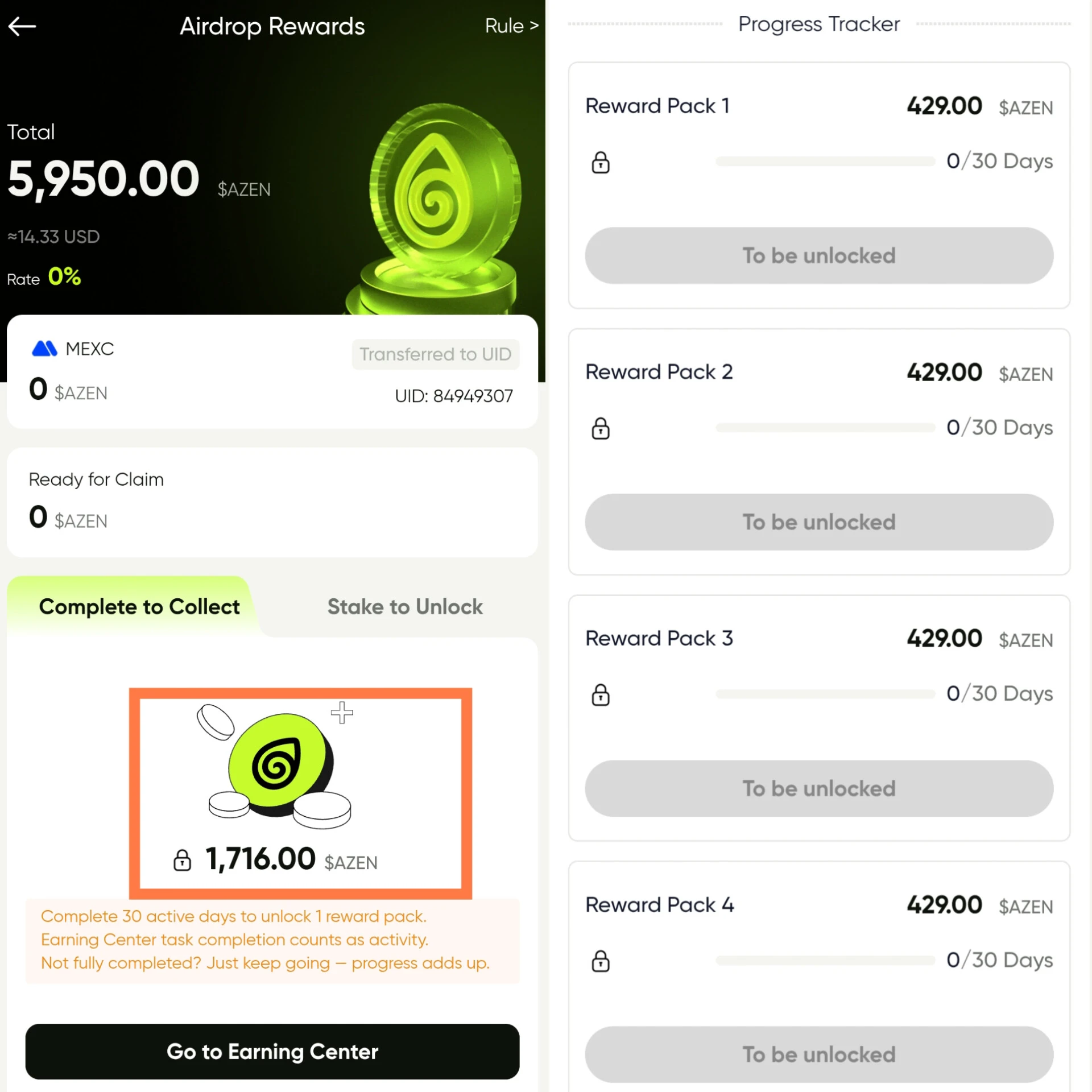 Azenhub Complete-to-Collect airdrop 