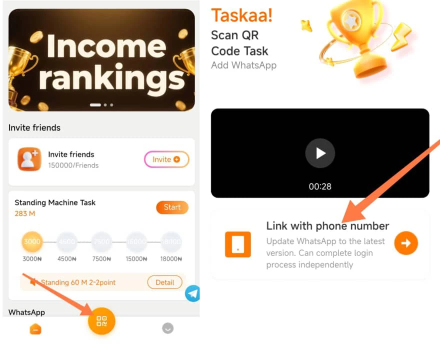 How to link WhatsApp on taskaa