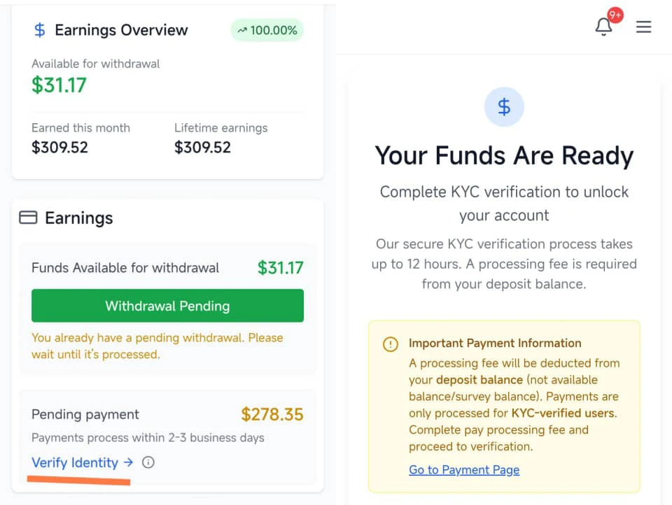 KYC verification fee on 7surveys 