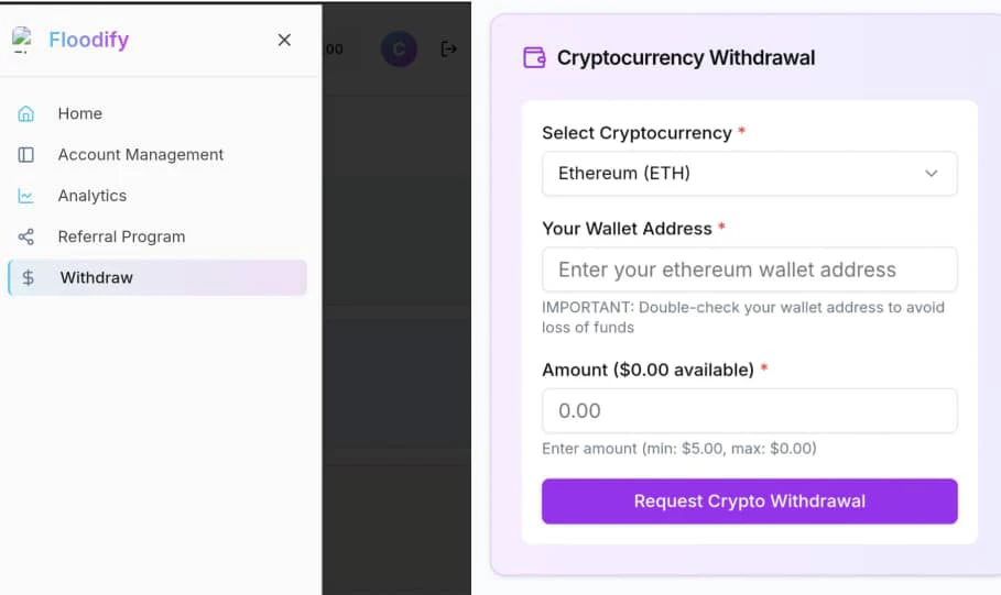 How to withdraw on floodify.io 