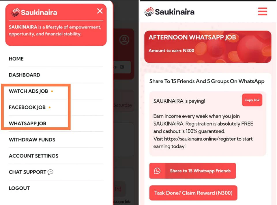 Saukinaira WhatsApp job