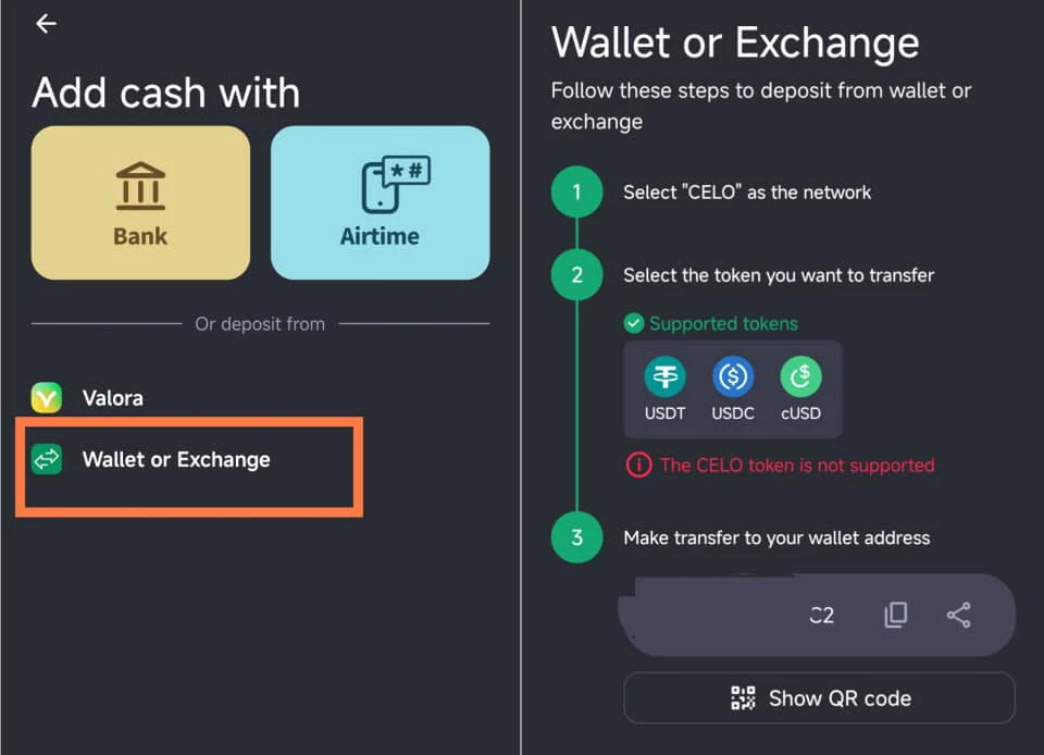 Deposit via exchange 