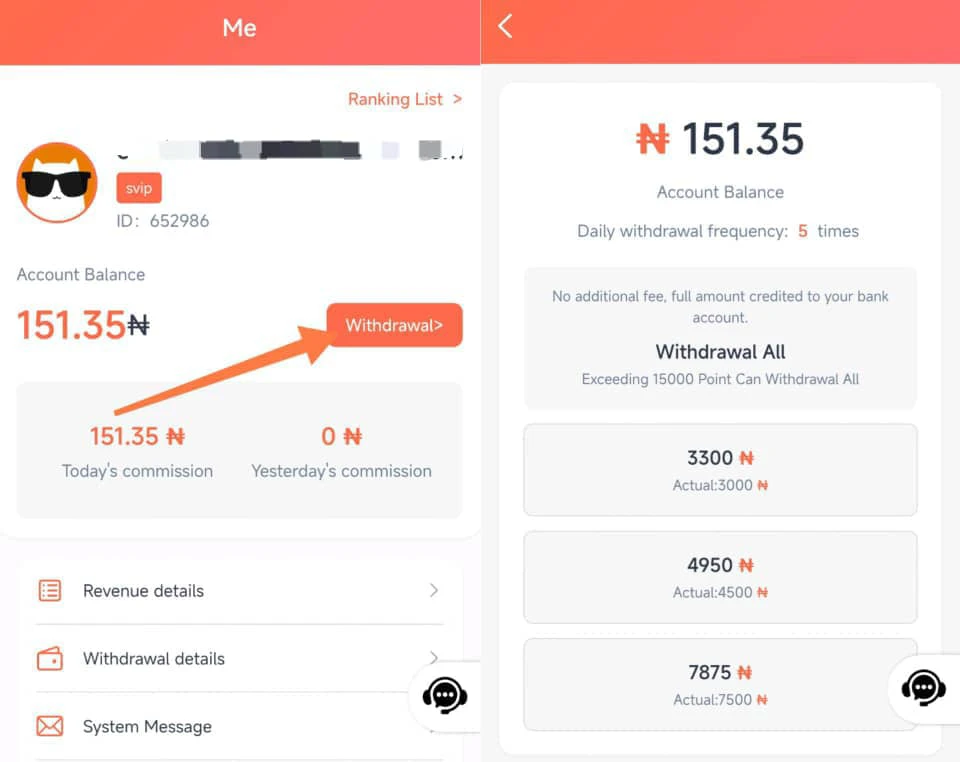 How to withdraw on orange share 