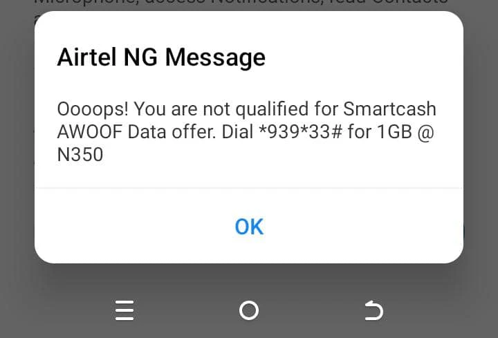 Not eligible for Airtel Smartcash Awoof 