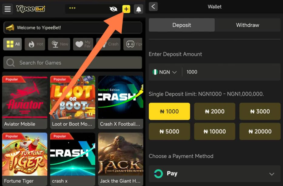 How to deposit on Yipeebet 