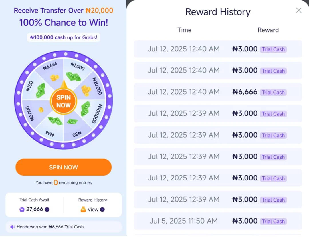 What I have won so far on Palmpay Spin the wheel 