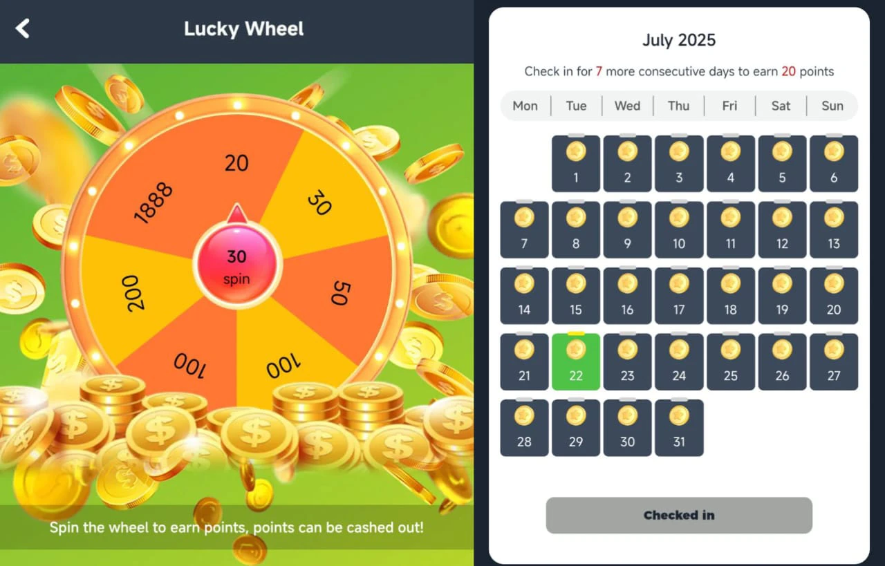 Whappshare lucky wheel and daily sign-in 