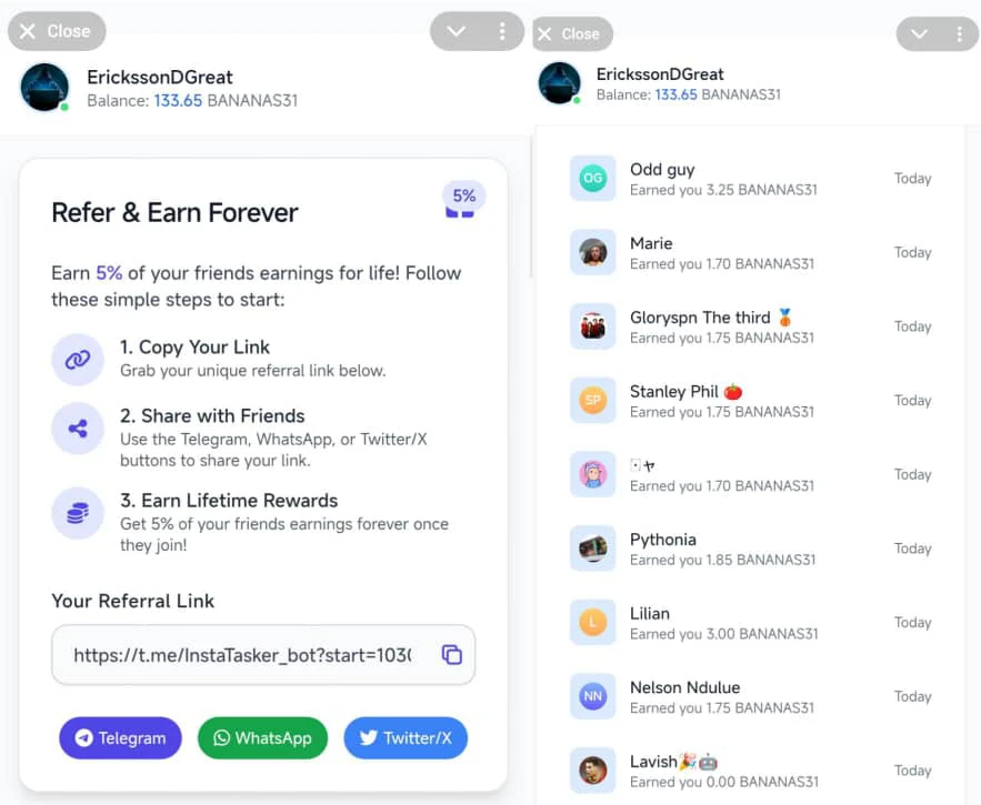 InstaTasker referral program 