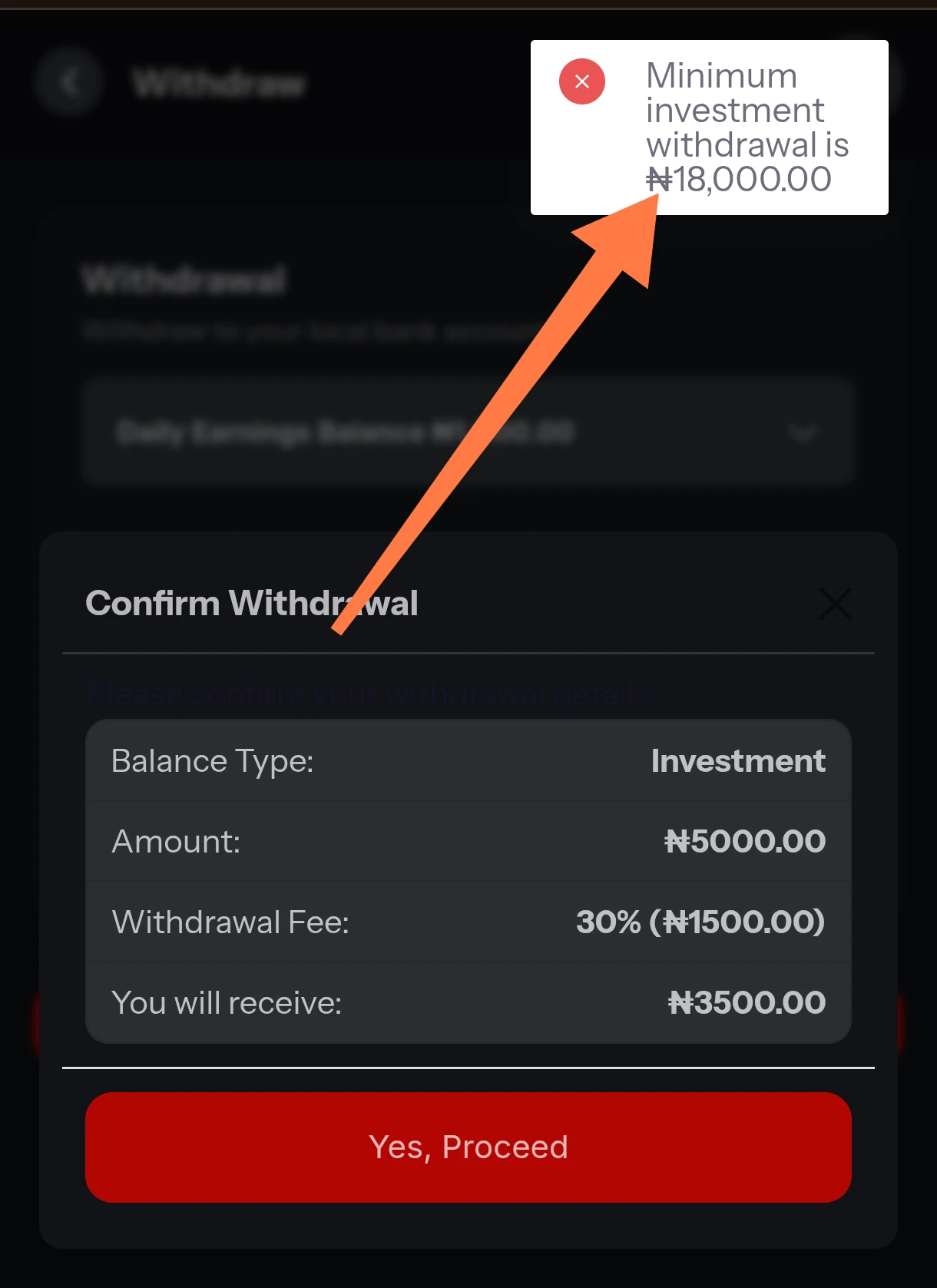 Minimum withdrawal 