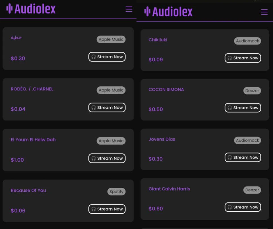Streaming songs on audiolex 