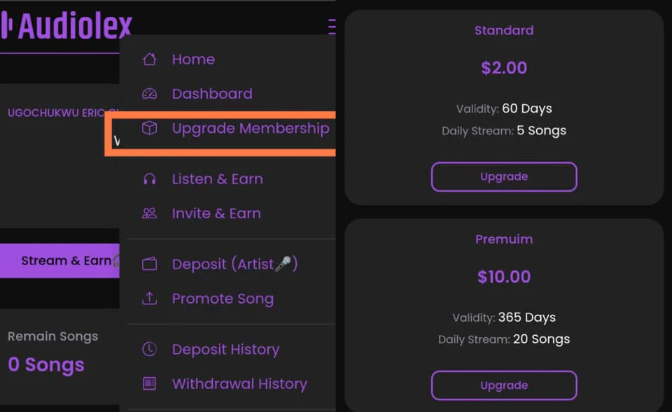 How to upgrade membership on audiolex 