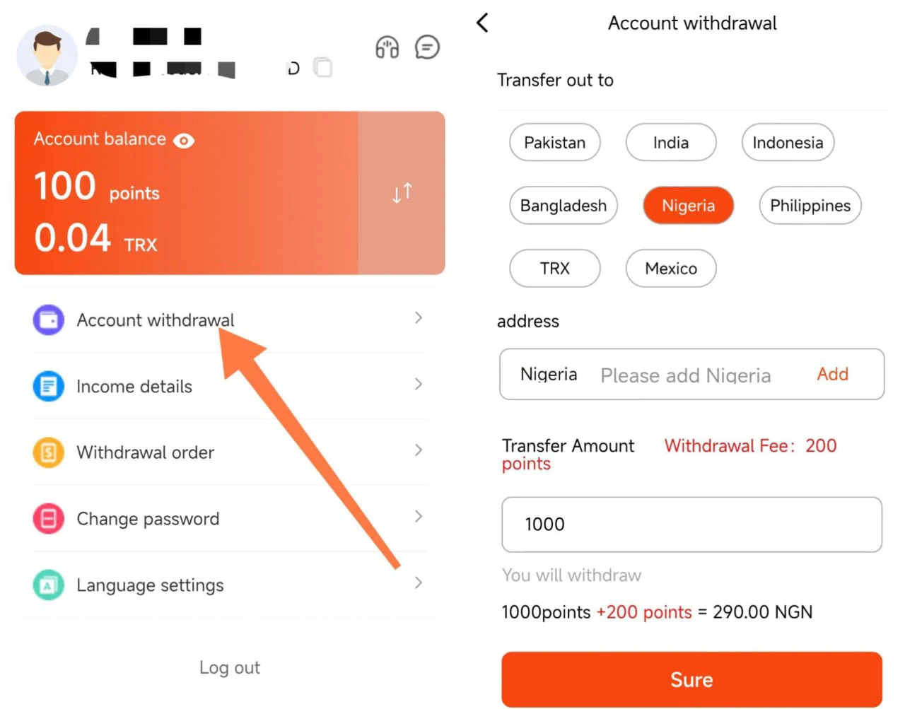 Withdrawal process 