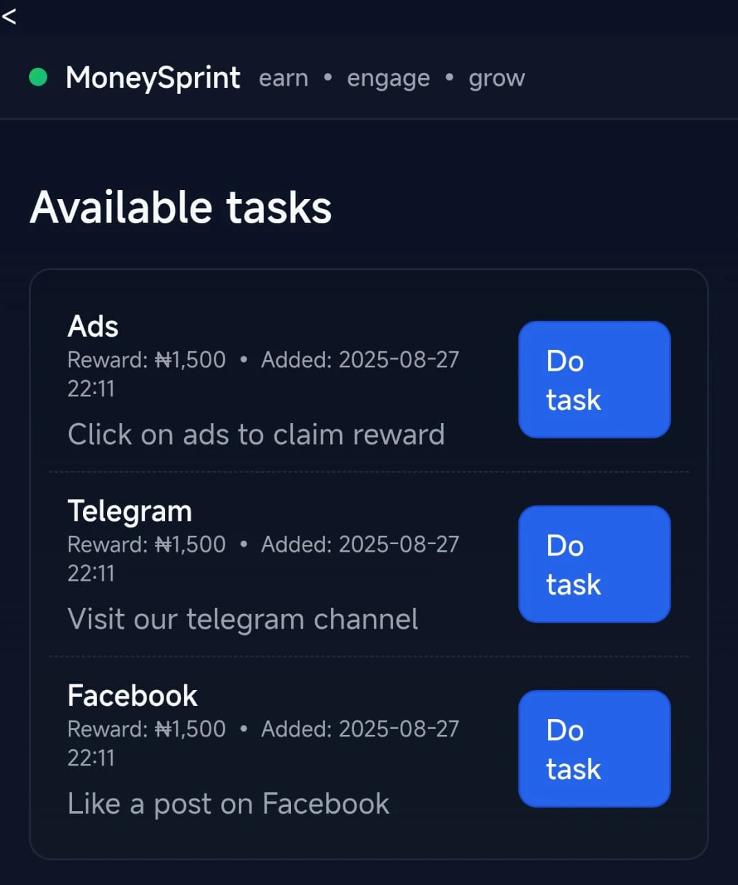 MoneySprint tasks 