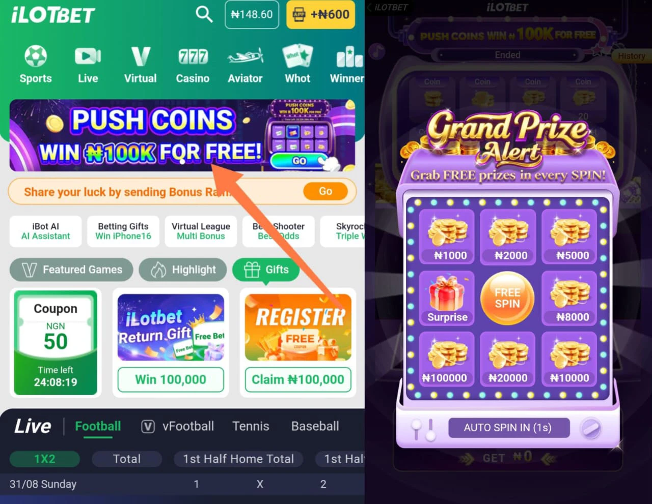 How iLotBet coin push works 