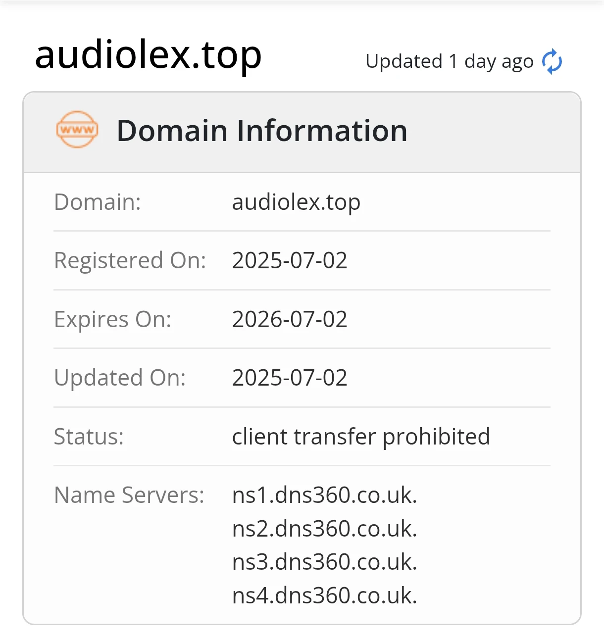 WHOIS lookup of audiolex.top