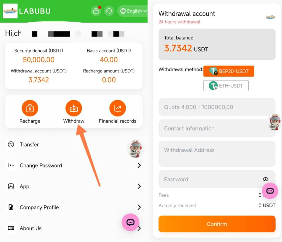 How to withdraw from labubu1.net