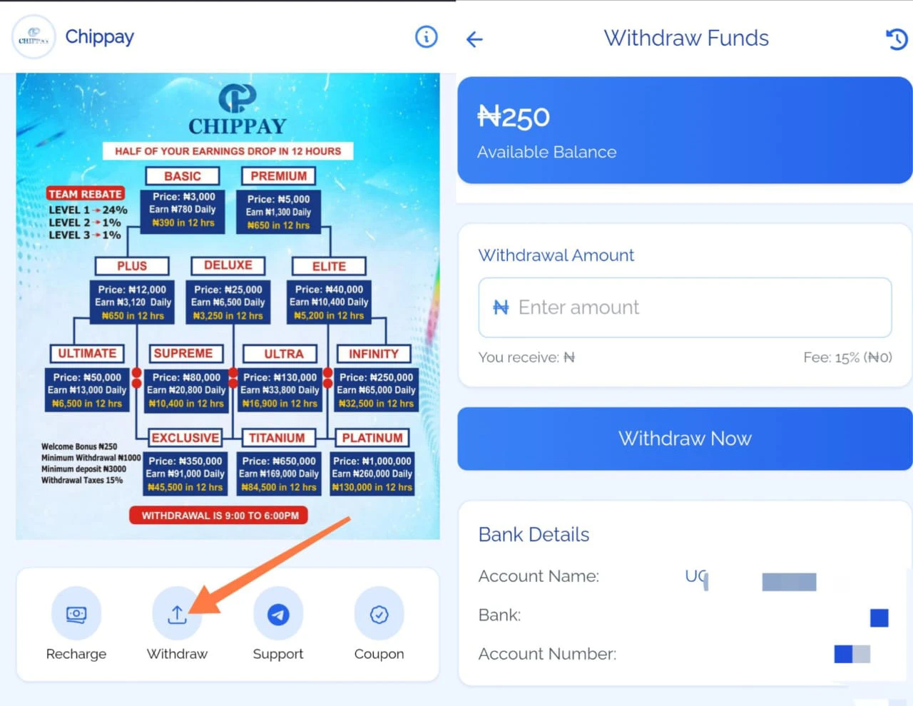 How to withdraw from chippay 