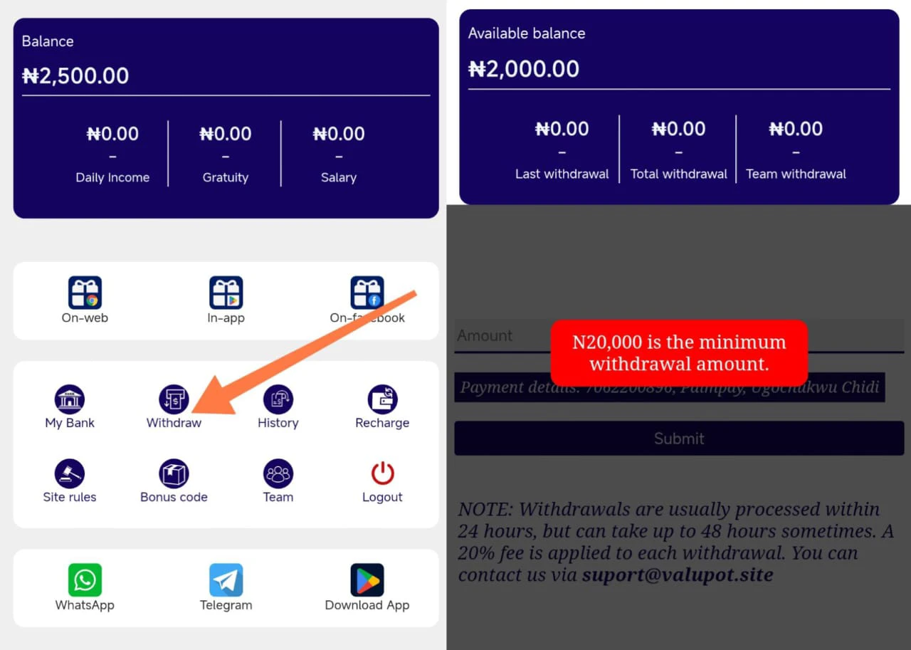 How to withdraw from valupot