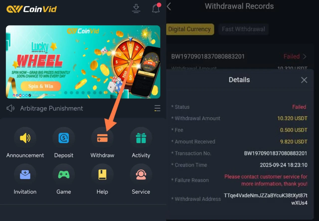 Coinvid failed withdrawal 