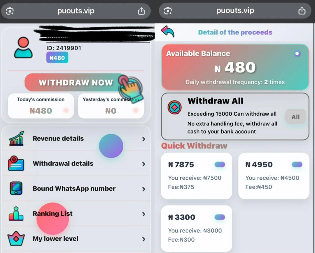 How to withdraw from puouts.vip
