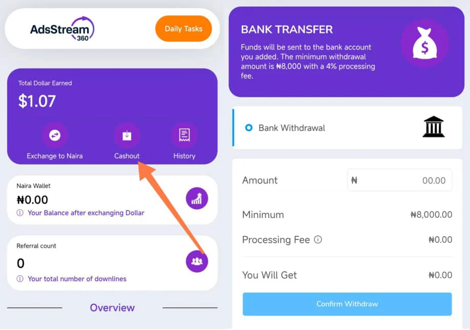 How to Cashout from adsstream360.com