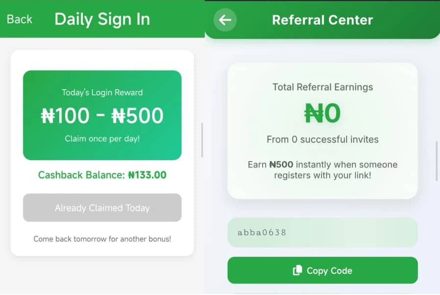 Ninja hope referral program and daily Sign-in 